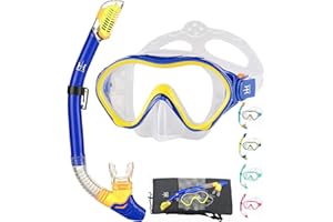 HH HHAO SPORT Snorkeling Gear for Kids with Foldable Silicone Full Dry Snorkel, Kids Snorkel Set Anti Leak Youth Junior Snorkeling Package Diving Mask Soft Tube with Mesh Bag Scuba Swimming Goggles