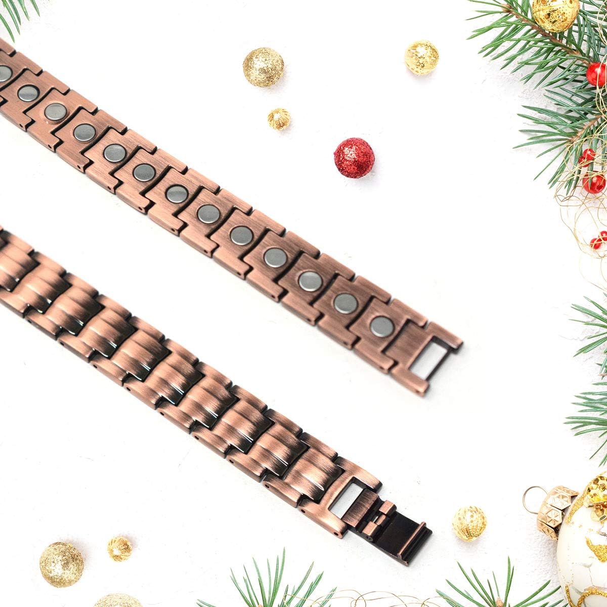 Feraco Solid Copper Bracelet for Men Arthritis Pain Relief Elegant 99.99% Pure Copper Jewelry Strong Magnetic Bracelets: Health & Personal Care