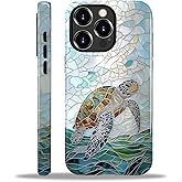 NONMY Compatible with iPhone 12 Pro Max Case,Hybrid 2-Layer Hard Shell Silicone Case - Stained Glass Sea Turtle - Scratch Resistant Shockproof Cover