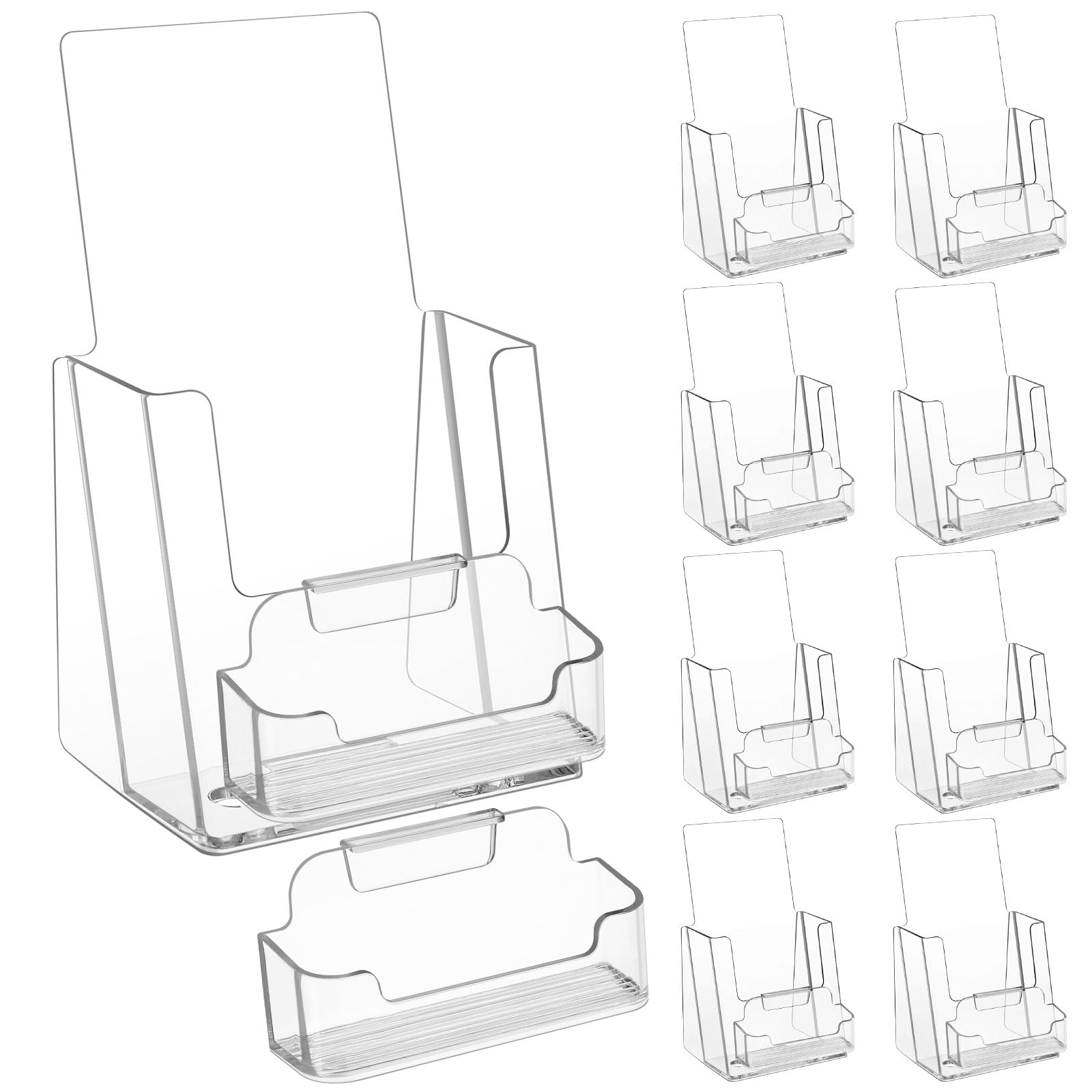 Photo 1 of Memorywuu 8 Sets Acrylic Brochure Holder 4'' x 9'' Brochure Display Stand Pamphlet Flyer Stand Plastic Flyer Holder with Business Card Case for Magazine Literature Booklets Menu Journals