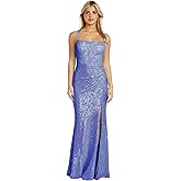 MORGAN AND CO. Shimmering Iridescent Sequin Long Dress W/Strappy Back & High Slit - Juniors' Glam Prom Homecoming Party Gown