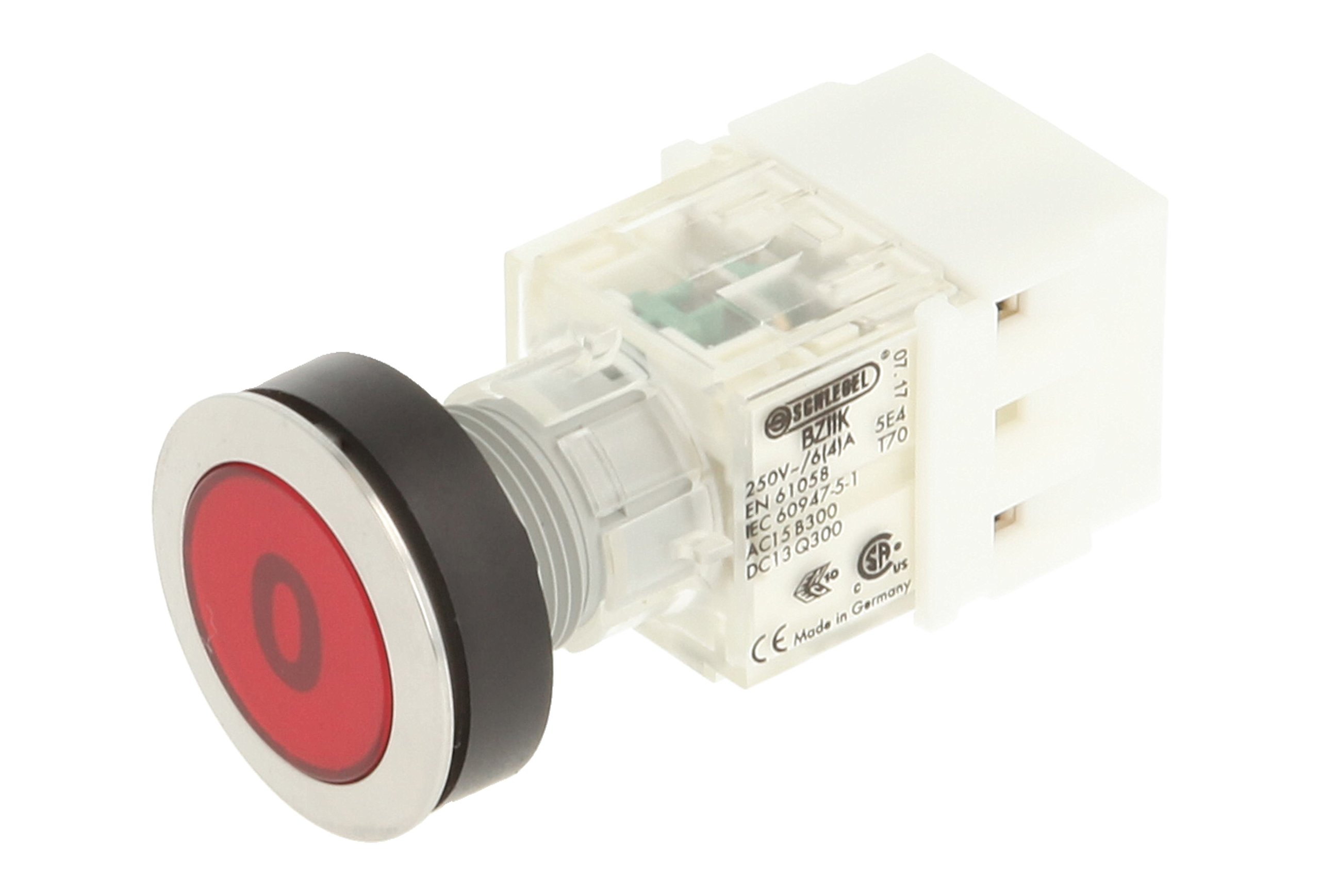 Schlegel 23.000.576 Push Button Stainless Steel, Button Cap, Red, Name Plate 0, Push Contact Sensor, 2 NO Contacts and Screw Connection