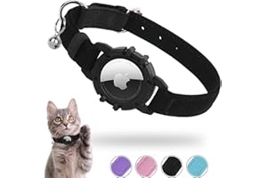 AirTag Cat Collar,FEEYAR Integrated Kitten Collar with Apple Airtag Holder[Black],Soft GPS Cat Collar with Air Tag Holder & Bell,Air Tag Cat Collars for Girl Boy Cats,Puppies,Lightweight Cat Tracker