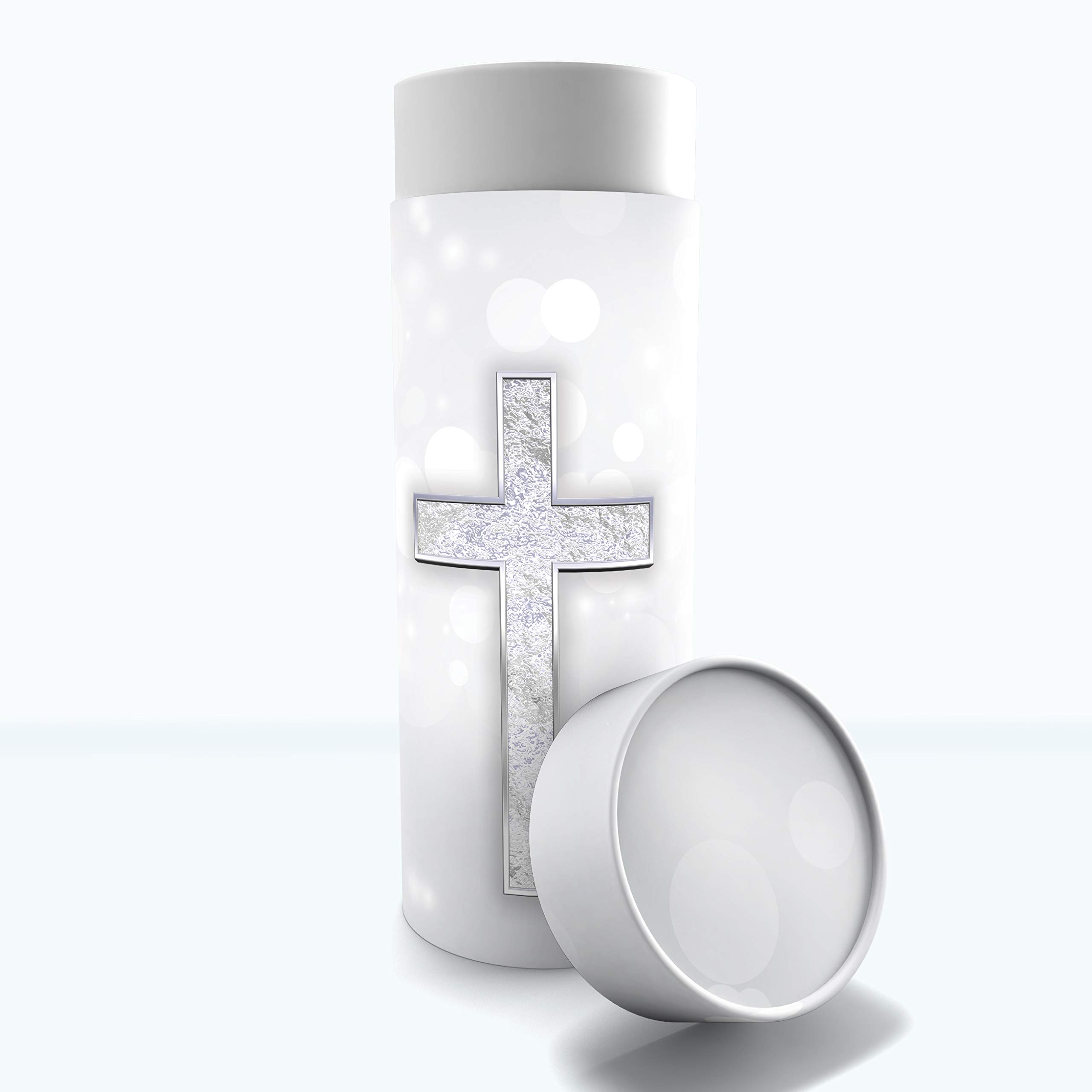 Religious Crosses Cremation Urns Biodegradable & Eco Friendly Cremation Urns for Adult Ashes, Burial Urns, Scattering Tube for Ashes, Scattering Urns for Human Ashes (Silver Cross, Medium 25cm x 10cm)