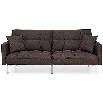 Best Choice Products Linen Fabric Tufted Split-Back Futon Sofa