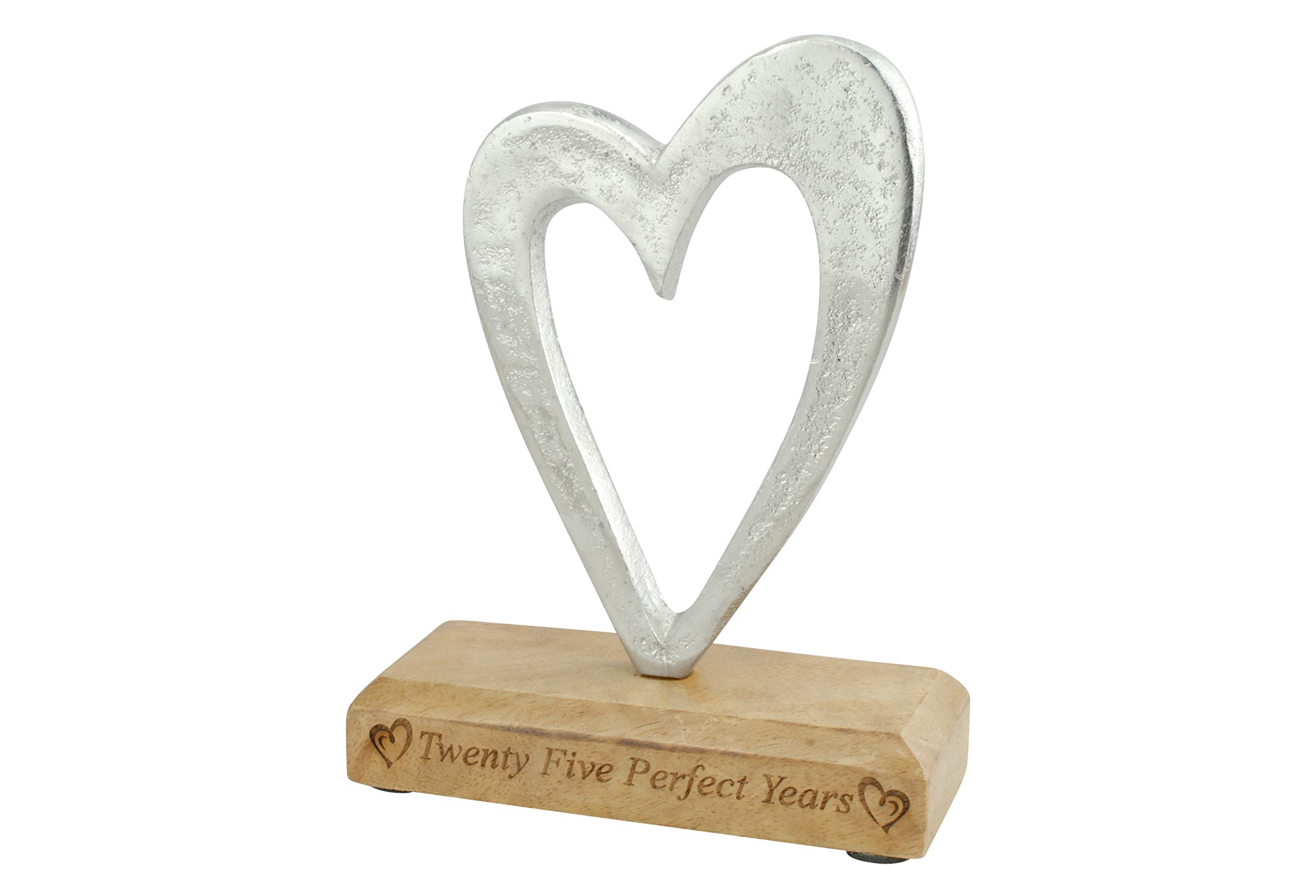 Twenty Five Perfect Years 25th Anniversary Rustic Metal Heart Decoration – Free Standing Aluminium & Wooden Decoration (hssperf-25)