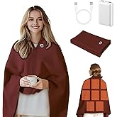 Portable Heated Shawl, Cordless Heated Blanket Heated Shawl Wraps for Women Wearable Heated Blanket Heated USB Charging with 3 Heating Levels (Dark red)