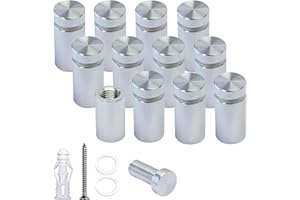 BESTANDOFF Pack of 12, Aluminum Standoff Screws, Wall Sign Standoff Mounting Hardware Advertising Glass Standoff Nail for Hanging Acrylic Picture Frame (12, Silver, 1/2" x 3/4")