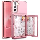 WeLoveCase for Samsung Galaxy S21 Wallet Case with Credit Card Holder & Hidden Mirror, Defender Protective Shockproof Heavy Duty Protection Phone Cover for Samsung Galaxy S21 5G, 6.2 inch Rose Gold