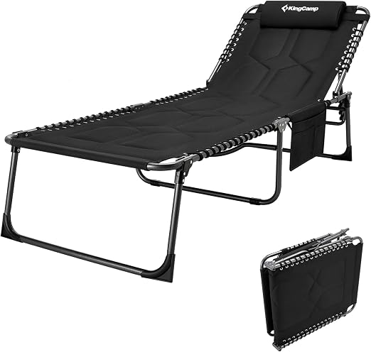 Amazon Com Kingcamp 4 Fold Oversize Folding Chaise Lounge Chair For Outdoor Indoor Beach Patio Lawn Heavy Duty Adjustable Camping Recliner With Pillow Cotton Padded Side Pocket Support 330lb Kitchen Dining