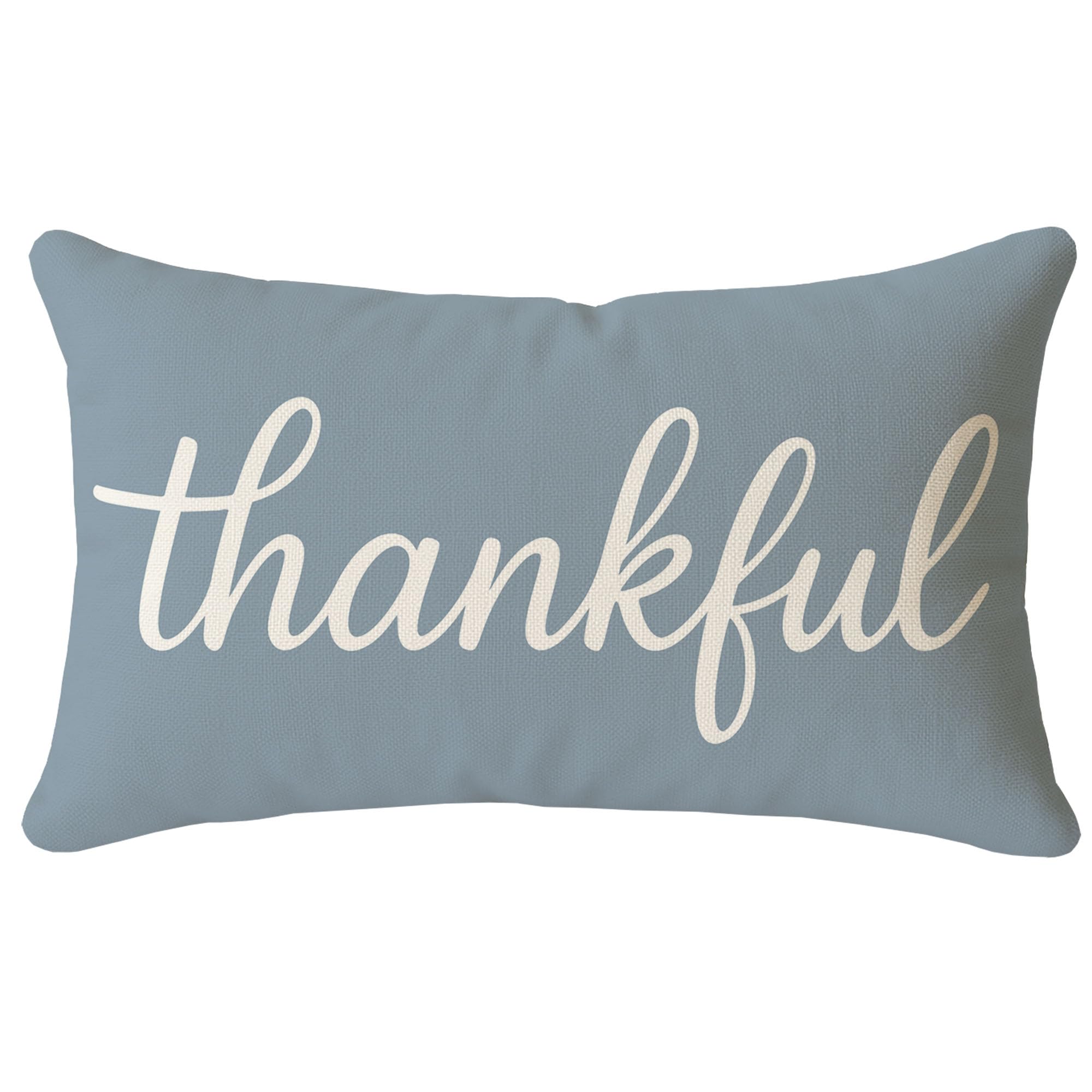 Photo 1 of HERHOME Thankful Pillow Cover 12x20 Inch Lumbar Decorative Cushion Case Dusty Blue Fall Winter Seasonal Home Decorations for Sofa Couch Bedroom