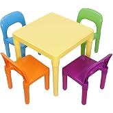 Saturnpower Kids Table and 4 Chairs Set, Toddler Table Plastic Sturdy Desk for Reading, Art, Homework