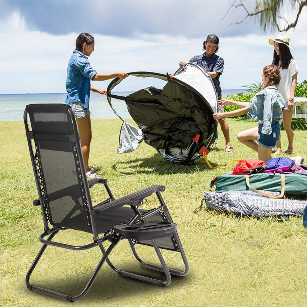 Zero Gravity Chairs Patio Set of 2 with Pillow and Cup Holder Patio Furniture Outdoor Adjustable Dining Reclining Folding Chairs for Deck Patio Beach Yard: Kitchen & Dining