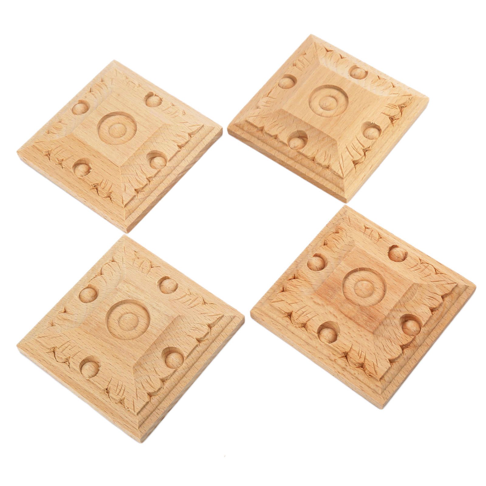 MUXSAM 4Pcs Wood Carved Square Corner Decal Wall Corner Inlaid Decal Carved Wood Wall Art (6#)(8 * 8cm) — image 1