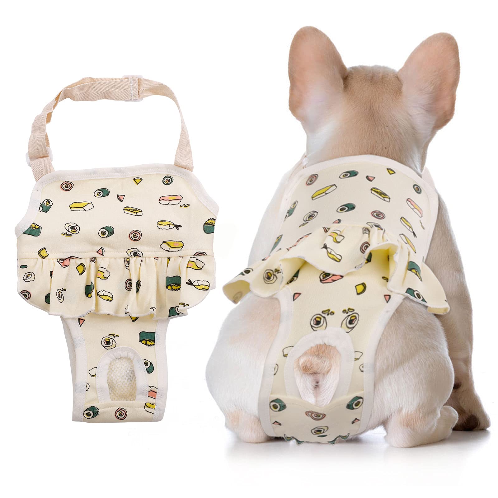 QBLEEV Dog Diapers Female Washable Sanitary Pantie with Adjustable Suspender, Reusable Doggie Diaper Puppy Diapers Male, Pet Period Panties for Dogs in Heat, Dog Underwear for Corgi French Bulldog S