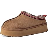 OOW Genuine Suede Platform Slippers for Women with Memory Foam Fuzzy House Shoes for Indoor Outdoor