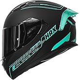 HAX Obsidian Full Face Dual Visor Adult Motorcycle Helmet for Motorbike Street Bike with Pinlock Ready DOT Approved Matte Black Aqua L