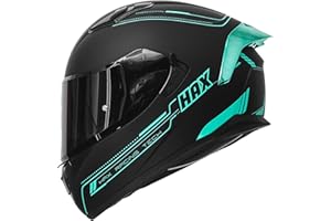 HAX Obsidian Full Face Dual Visor Adult Motorcycle Helmet for Motorbike Street Bike with Pinlock Ready DOT Approved Matte Black Aqua M