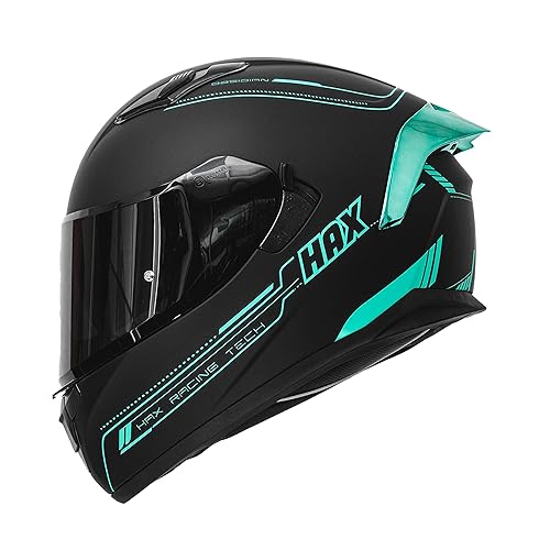 HAX Obsidian Full Face Dual Visor Adult Motorcycle Helmet for Motorbike Street Bike with Pinlock Ready DOT Approved Matte Black Aqua L