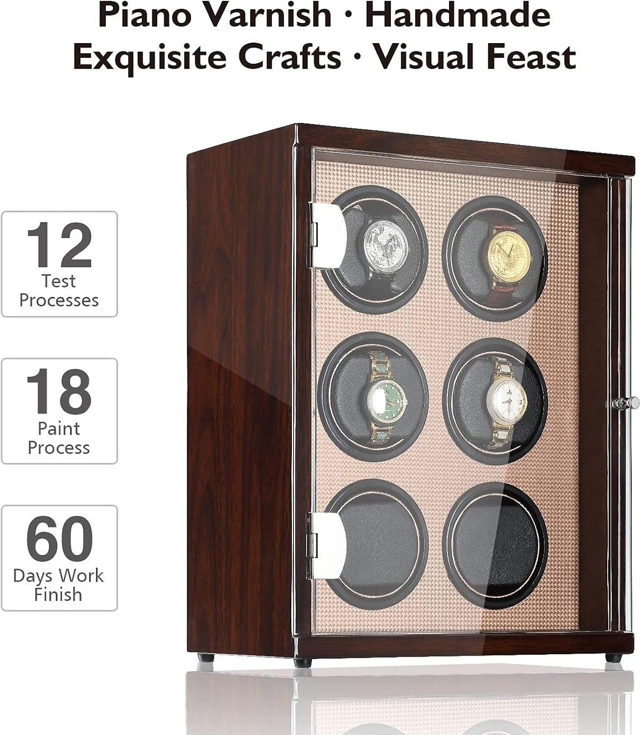 CHIYODA Automatic Watch Winder for 6 Watches, 6 Quiet Mabuchi Motors, LCD Display & Control Screen: Watches