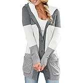 Sidefeel Women's Cardigan Sweaters Hooded Fleece Lined Button Down Front Jackets Winter Coat with Pockets