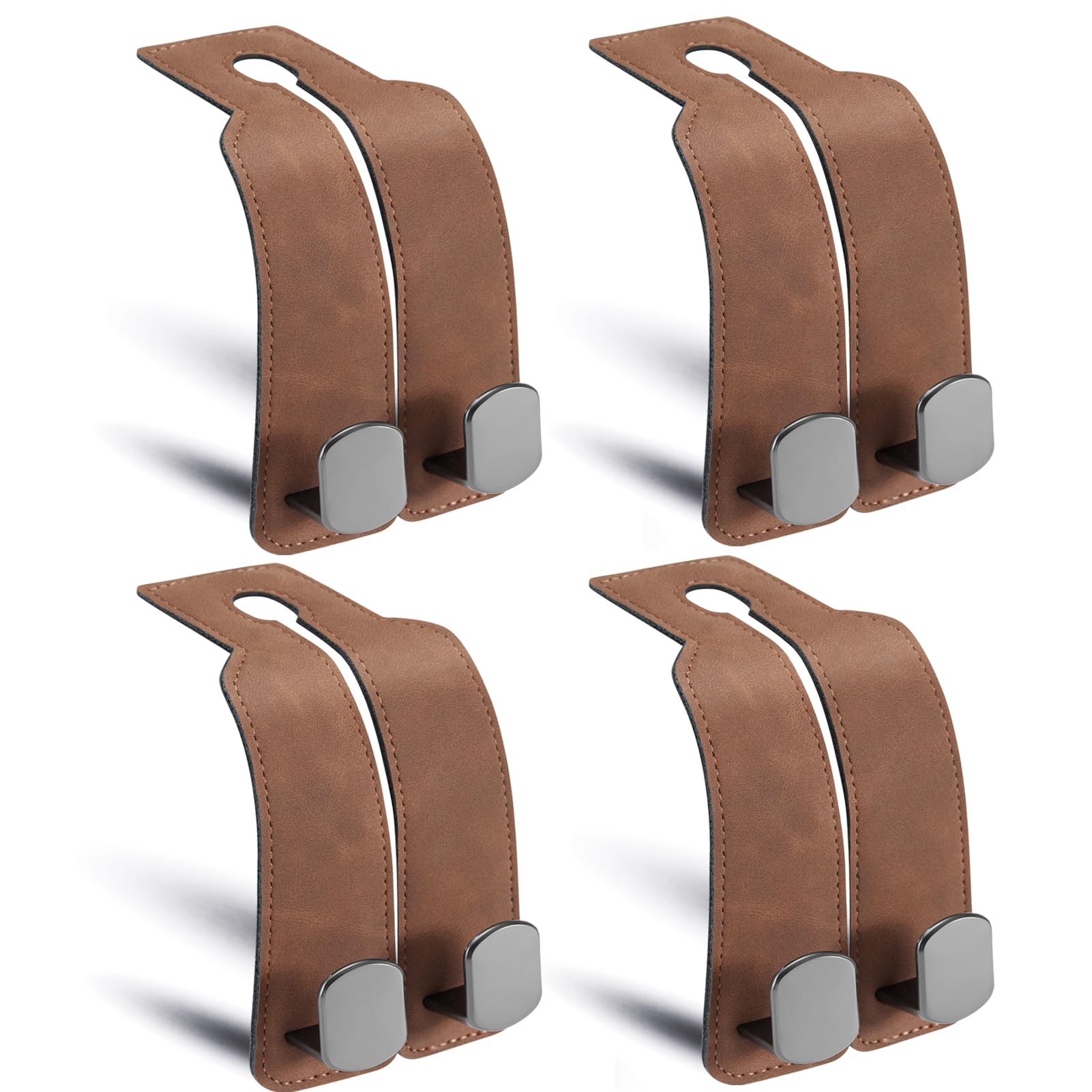 Photo 1 of DYREOOE Purse Hook for Car, Thickened Leather Sturdy Metal Car Hooks for Purses and Bags Cute (Brown- 4 Pack)