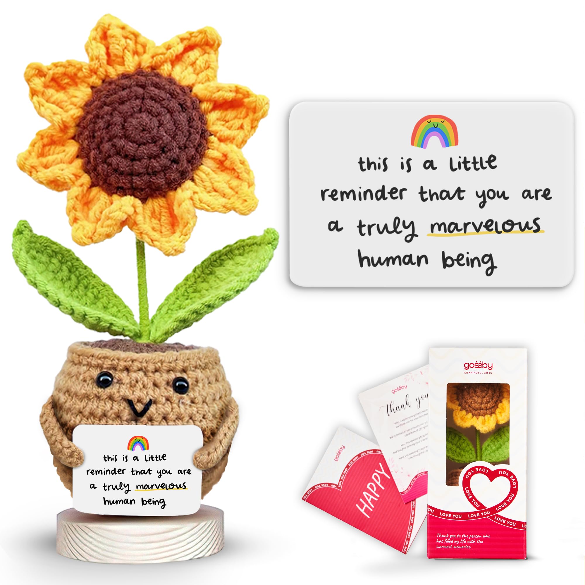 Photo 1 of Gossby Positive Sunflower Doll Crochet with Card - This is A Little Reminder - Appreciation Gift for Coworker, Best Friend, Teacher, Sister, Mom - Christmas, Birthday, Thank You Gift for Women, Men