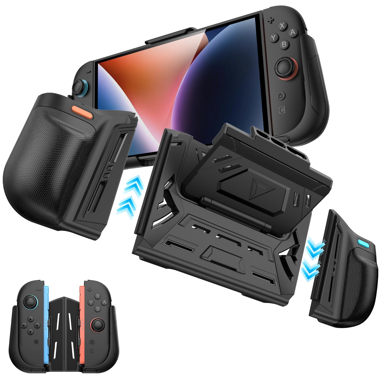 TRANSNOVO Grip Case for Nintendo Switch 2, Ergonomic Switch 2 Accessories with Assemble Standalone Joycon Controller, Comfortable Grip Cover Holds 6 Game Cards for Switch 2, Black