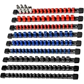 AMM 9PCS Socket organizer, 1/4" 3/8" 1/2" Drive Heavy duty socket holder | Premium ABS Construction | Clip-on Rail Design | Wall-mountable Space-saving Garage Tool Tray