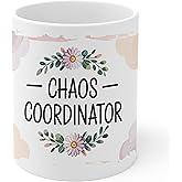 Chaos Coordinator Ceramic Coffee Mug 11oz Funny Mom Teacher Life - Tea Coffee Mug with Comfortable Grip - Unique Fun Gift White Cup for Office or Home - Vibrant Long-Lasting Print ID44991