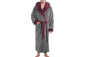 Yoimira Mens Robe with Hood, Big and Tall Plush Fleece Long Robe for Men Full-Length Bathrobe Cozy and Warm With Pockets
