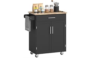 HOMCOM Kitchen Island Cart Rolling Trolley Cart with Drawer, Storage Cabinet & Towel Rack, Black