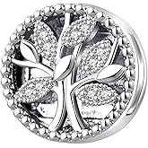 QeenseKc Tree Reflexions Round Clip Charm for Pandora Reflexions Bracelet Cubic Zirconia Bead Gift for Her