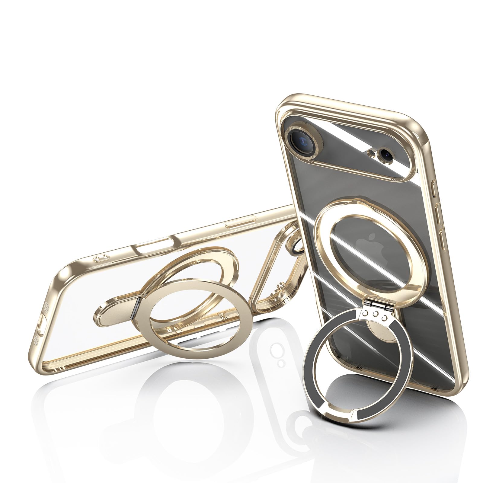 JBJZYZZ Magnetic for iPhone 17 Air Case with Stand, Built-in Camera Lens Protector, Compatible with MagSafe, Protective Clear Case Cover for 17 Air,Gold