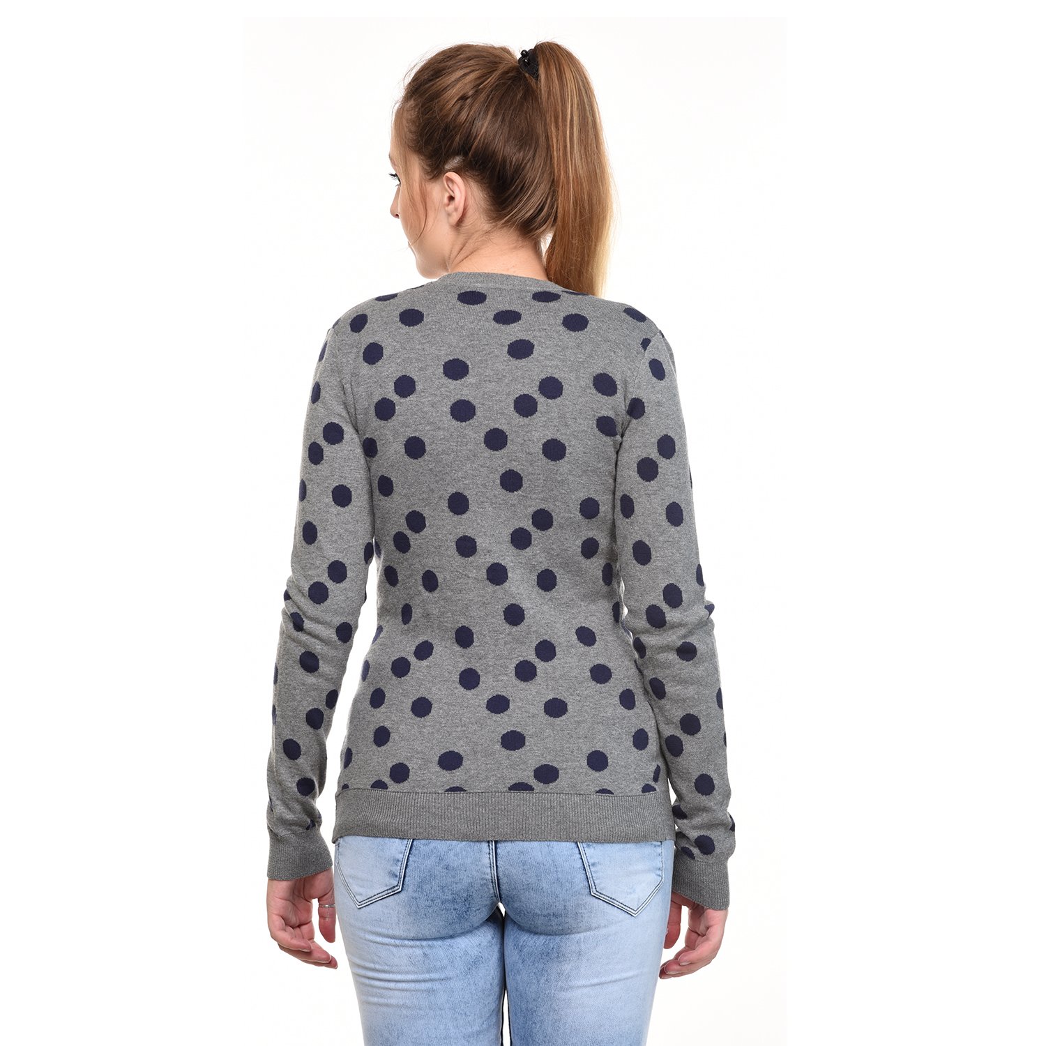mansicollections grey blue polka dot cardigan for women