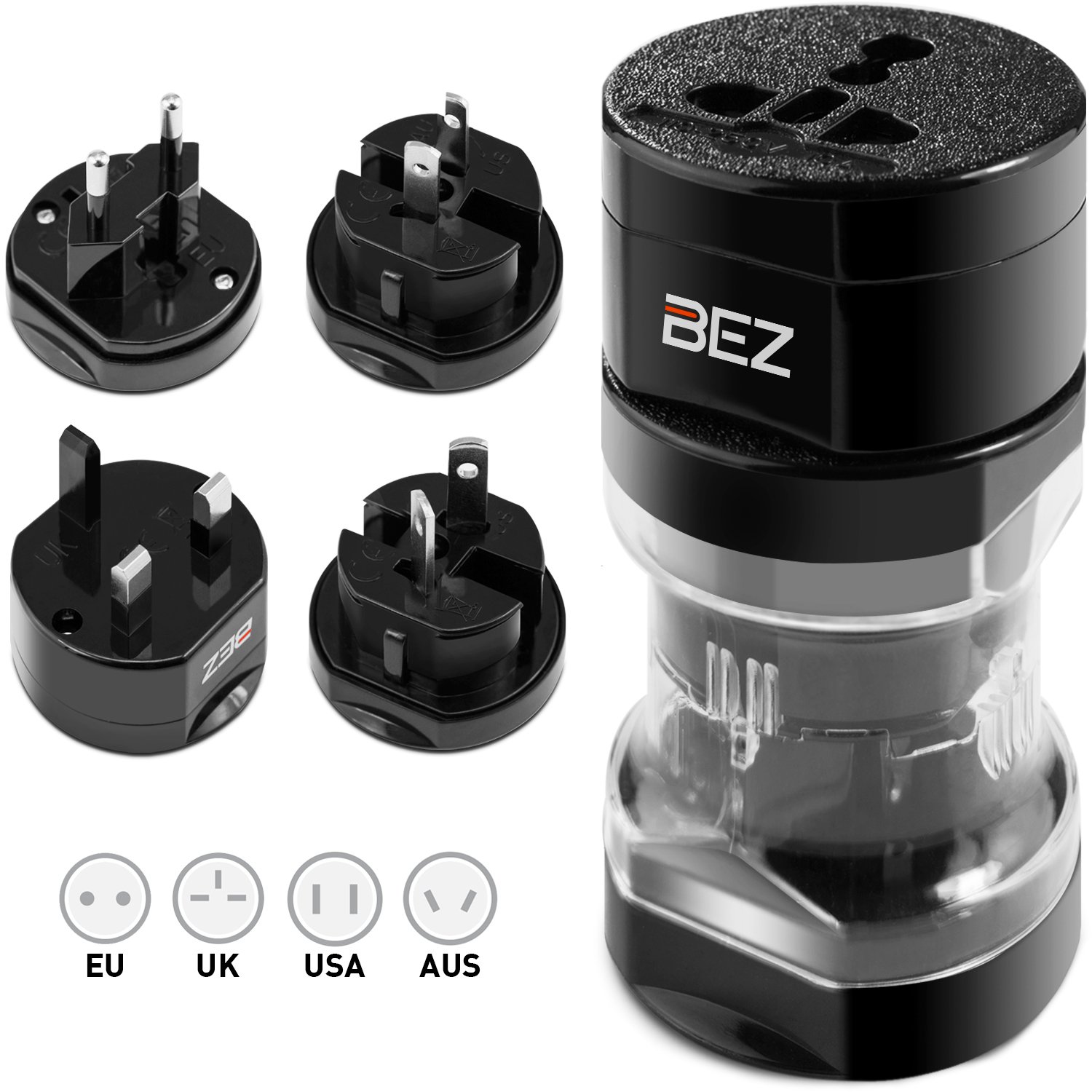 Bez® Reisestecker Adapter, Universal Reiseadapter, Travel Adapter Internationaal stekker [US UK EU au] 5-stuks set met reisebeutel