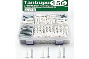 Tanbupu 156PCS Self Drilling Drywall Anchors and Screws for Drywall,3 Sizes Nylon Plastic Wall Anchors,13x40mm,15x33mm, 14x43