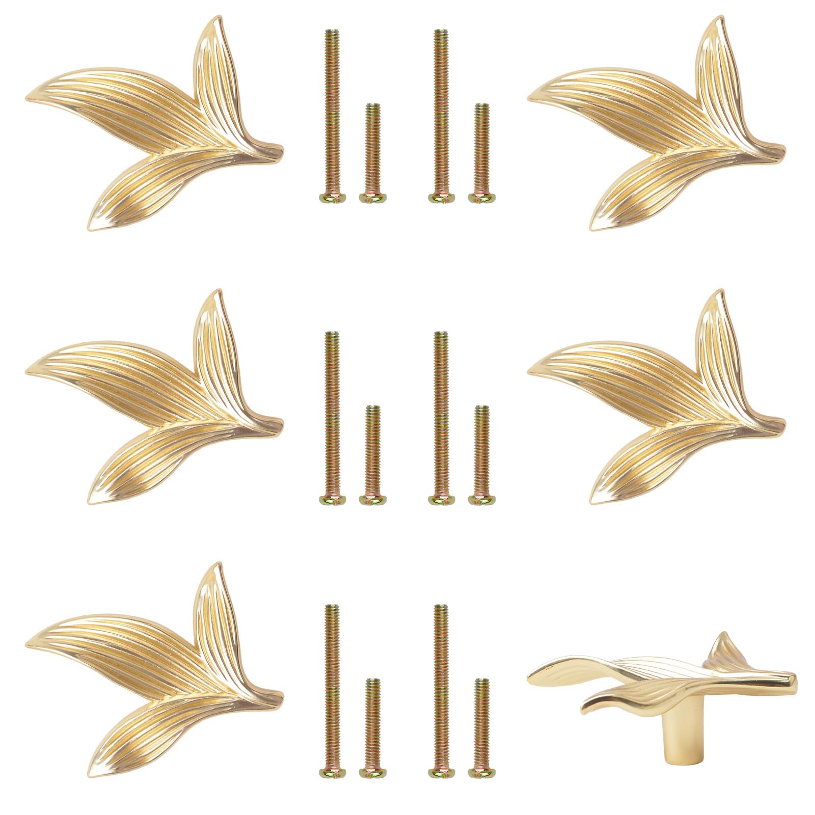 MOROBOR 6PCS Gold Leaf Drawer Knobs Creative Cabinet Drawer Pulls Multifunctional Single Hole Zinc Alloy Knobs for Dresser Wardrobe Door Furniture Accessories