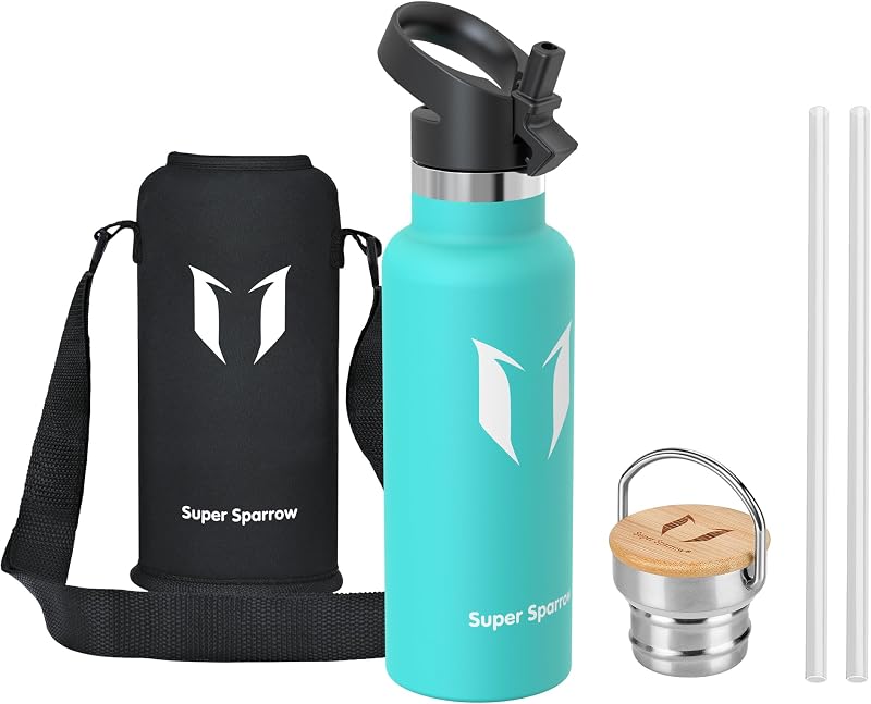 Super Sparrow 500ml Stainless Steel Vacuum Water Bottle Dual Lids Mint