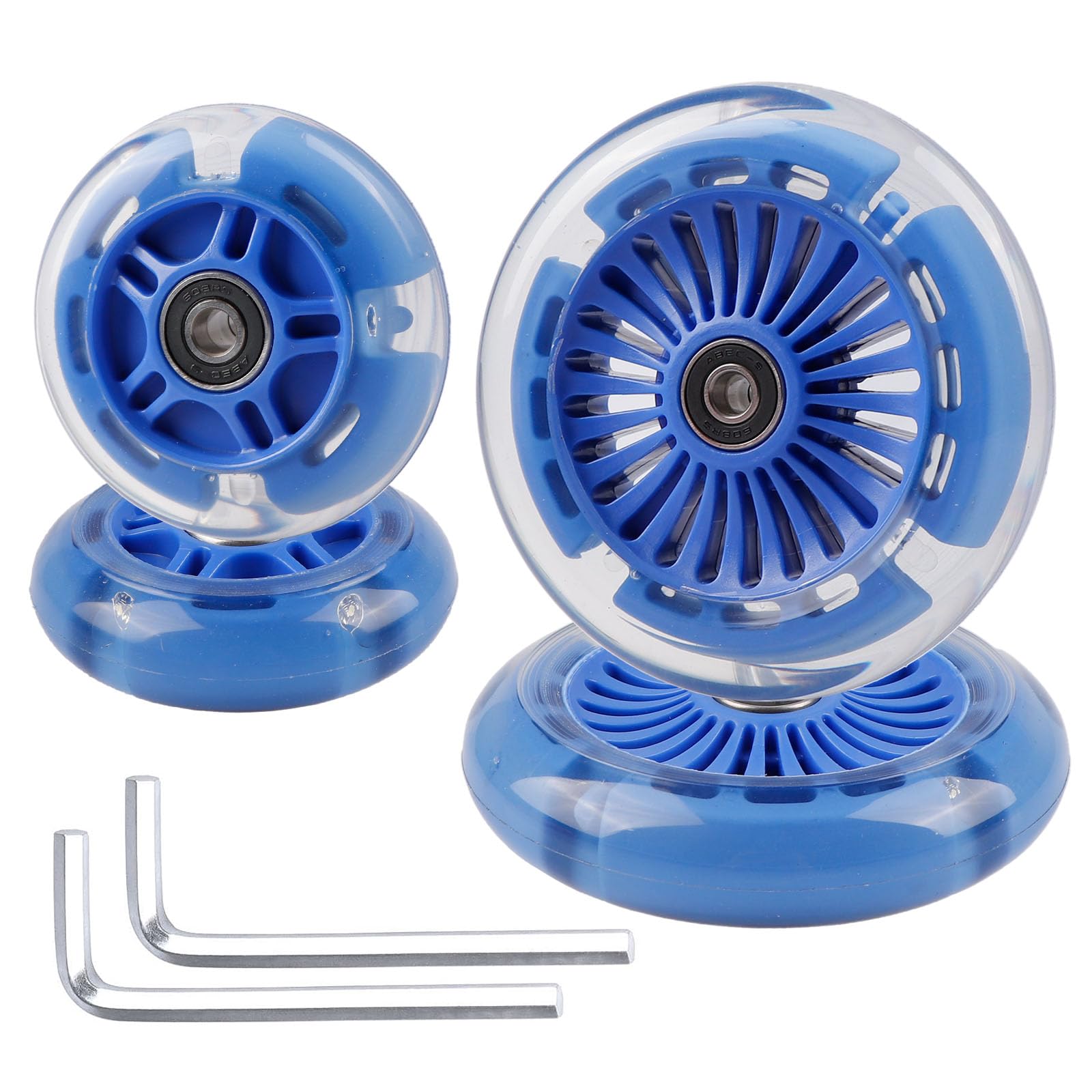 4-Pack Light Up Scooter Wheels 120mm & 80mm Scooter White-Led Replacement Wheel for Micro Mini Maxi Lascoota 3-Wheel Kid Kick Scooter (Blue)