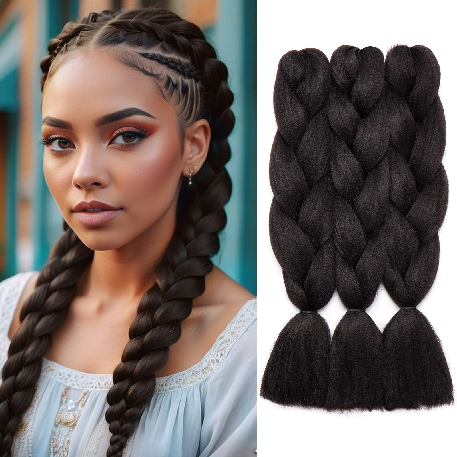 Silk-co 24inch Wholesale 3 Pcs Ombre Crochet Jumbo Braids 300g Braiding Hair Extension Afro Braid Synthetic Hair [Natural Black] — image 1