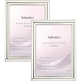 YiPinYin Classy Silver Plated 5x7''Photo Frame 2 pack,Classic 7x5'' Beaded Picture Frames,Real glass front and Velvet Backing,Perfect Gifts and Treasured Memories