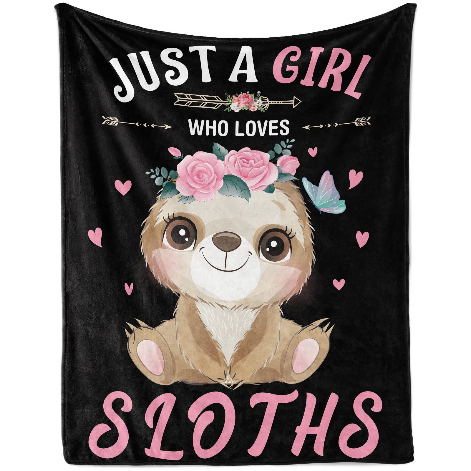 Just A Girl Who Loves Sloths Flannel Blanket, Soft Cozy Cute Sloth Throw Blanket for Baby Girls, 76x100 cm Black Fluffy Fleece Sloth Lover Plush Blanket for Newborn Toddler Gift Nursery Crib Supplies