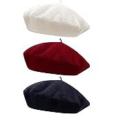3 Pieces Wool Beret Hat French Style Wool Beanie Cap Solid Color Winter Hat for Women and Girls Casual Use