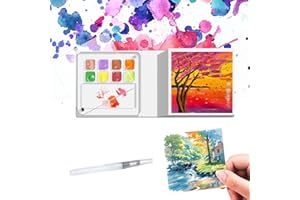 Portable Watercolor Kit with Palette - 3.15x3.15 Inch Pocket Watercolor Book,Mini Travel Art Kit with 50 Sheets Watercolor Pa