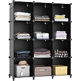 Closet Organizers and Storage, 12 Cube Storage Organizer, Portable Closet Organization Clothes Shelves for Kids, Closet, Bedroom, Bathroom, Office, Black
