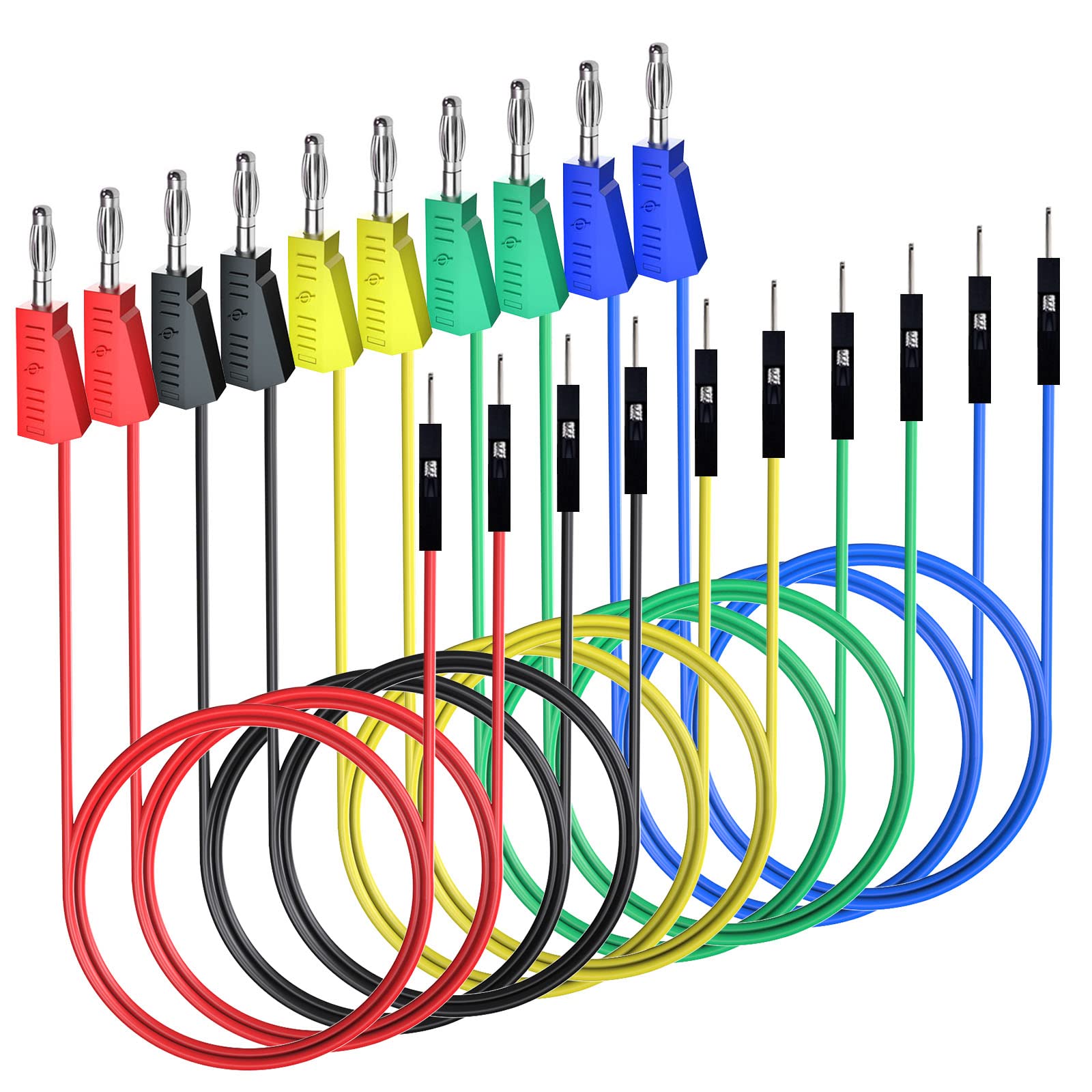 Cleqee Stackable Banana Plug to Breadboard Male Jumper Wires Soft Flexible Silicone Test Leads for Electrical Testing
