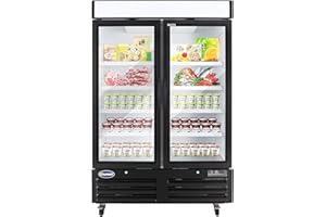 CHUMART 54" Commercial Freezer with Glass Door, 48 Cu. Ft Display Freezer 2 Door Merchandiser Freezer with LED Light, Temperature 41℉ to-10℉ for Restaurant, shop