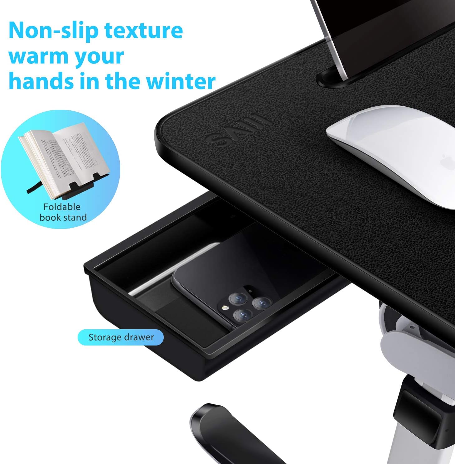 SAIJI Laptop Bed Tray Table, Adjustable Laptop Desk for Bed, Foldable Laptop Stand with Storage Drawer for Eating, Working, Writing, Gaming, Drawing (X-Large, Black) : Office Products
