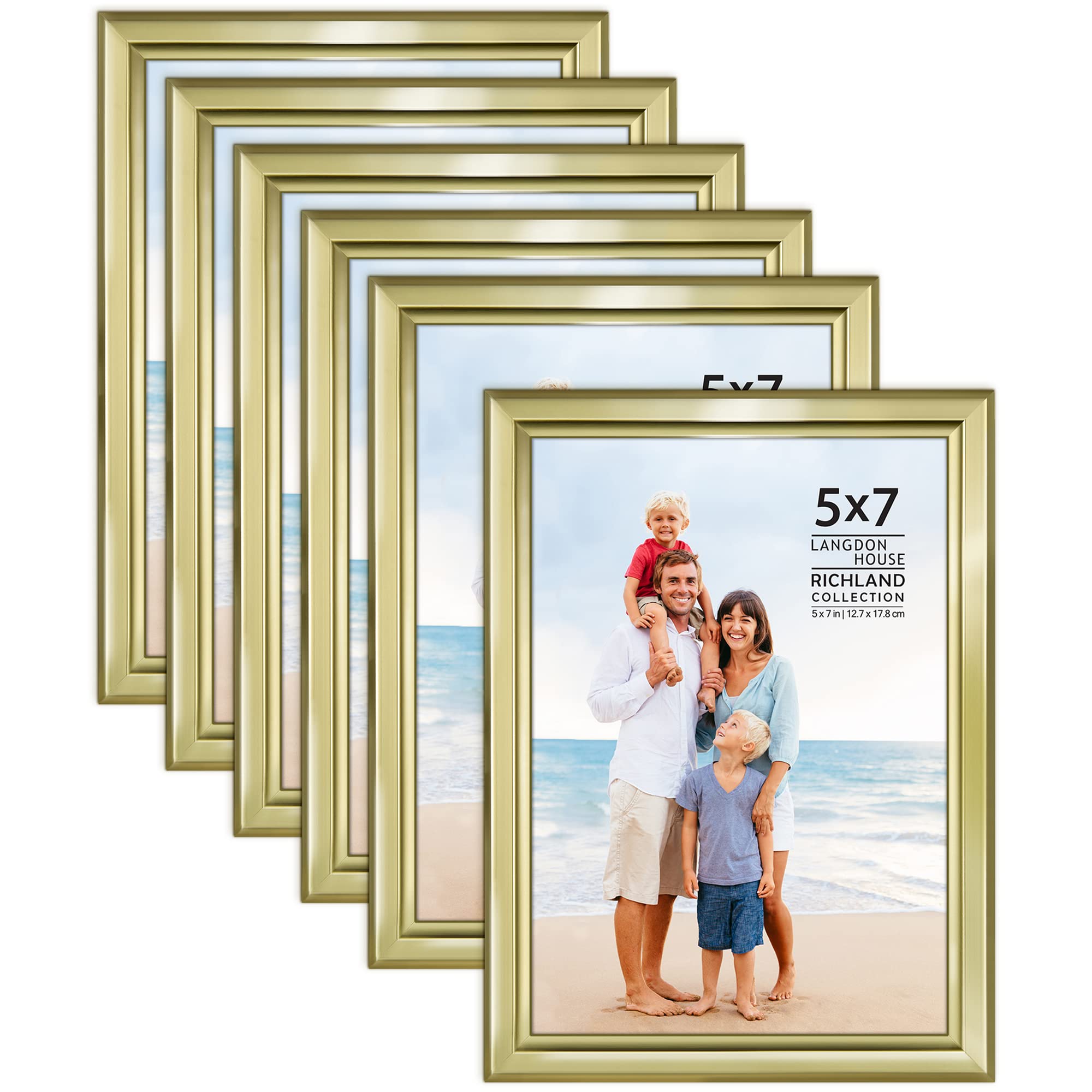 Langdon House 7x5 Picture Frames Set (Gold, 6 Pack) Distinguished Edging for Classic Style, Richland Collection